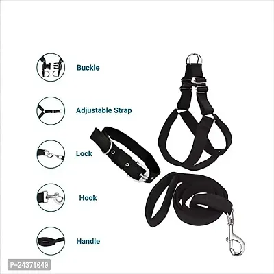 Padded Nylon Dog Body Belt Dog Belt Dog Leash XX-Large (Neck Size - 28-36 inch) (Chest Size - 32-48 inch) Combo Harness Collar Leash pack 3 Black
