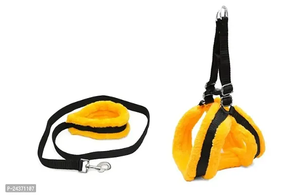 Fur Padded Nylon Dog Body Belt Dog Leash Medium (Neck Size - 16-25 inch) (Chest Size - 18-28 inch) Combo Harness Leash pack 2 Yellow