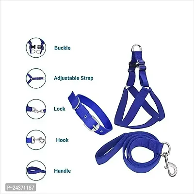 Padded Nylon Dog Body Belt Dog Belt  Dog Leash Medium (Neck Size - 16-25 inch) (Chest Size - 18-28 inch) Combo Harness Collar Leash pack 3 Blue-thumb0