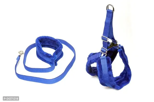 Fur Padded Nylon Dog Body Belt Dog Leash Small (Neck Size - 12-20 inch) (Chest Size - 16-22 inch) Combo Harness Leash pack 2 Blue