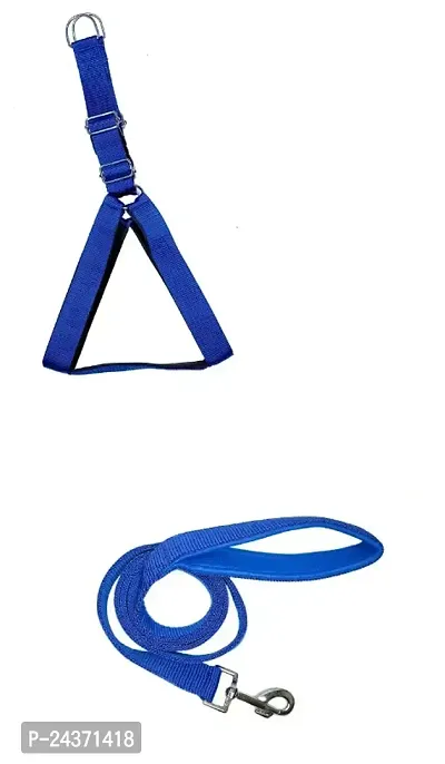 Fur Padded Nylon Dog Body Belt Dog Leash Small (Neck Size - 12-20 inch) (Chest Size - 16-22 inch) Combo Harness Leash pack 2 Blue-thumb0