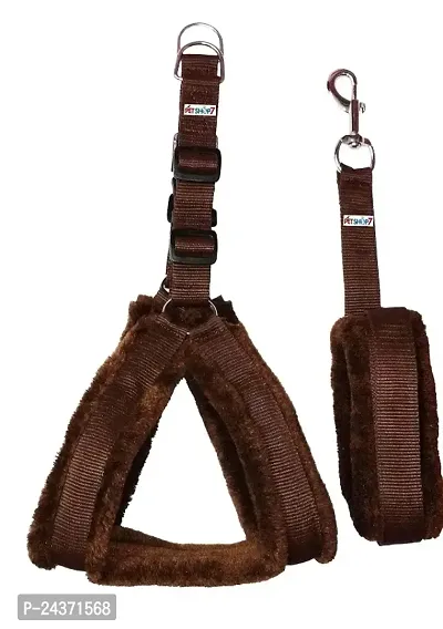 Fur Padded Nylon Dog Body Belt Dog Leash X-Large (Neck Size - 24-32 inch) (Chest Size ndash; 28-44 inch) Combo Harness Leash 2 Brown