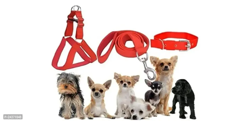 Padded Nylon Dog Body Belt Dog Belt Dog Leash XXX-Large (Neck Size - 32-41 inch) (Chest Size -37-53 inch) Combo Harness Collar Leash pack 3 Red-thumb0