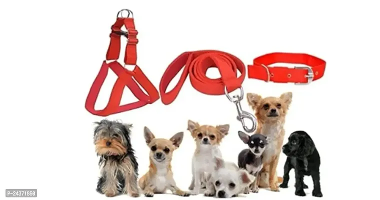 Padded Nylon Dog Body Belt Dog Belt Dog Leash X-Large (Neck Size - 24-32 inch) (Chest Size ndash; 28-44 inch) Combo Harness Collar Leash pack 3 Red-thumb0