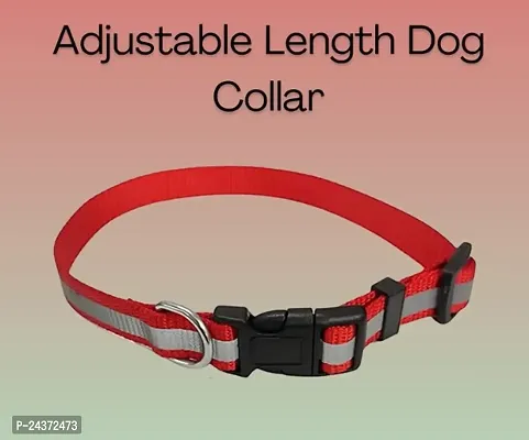 Reflective  Radium Nylon Dog collar Belt Dog  Neck fit to 15 Size 21 to Medium to large adjustable Red