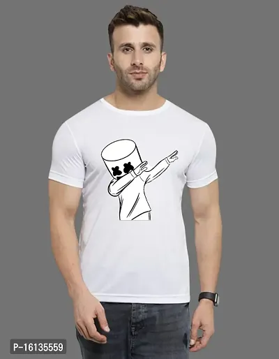 Reliable White Polyester Printed Round Neck Tees For Men-thumb0