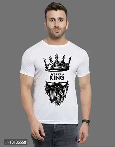 Reliable White Polyester Printed Round Neck Tees For Men-thumb0