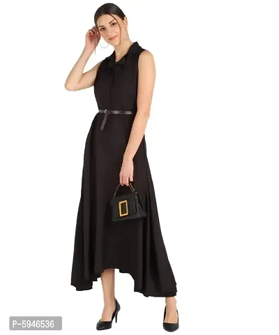 Stylish Solid Midi Length A-Line Dress-thumb0