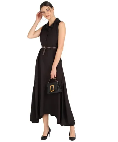 Stylish Solid Midi Length A-Line Dress