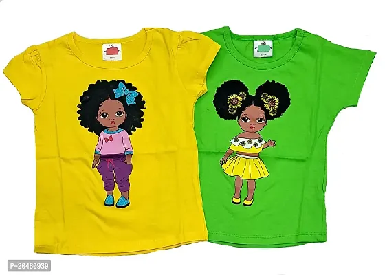 Mudgal India Creations Girls Cotton T-Shirt (Pack of 2 Nos) (10-11 Years, Yellow/Green)