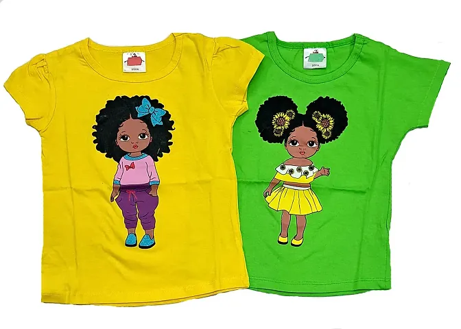 Mudgal India Creations Girls T-Shirt (Pack of 2 Nos) (10-11 Years, Yellow/Green)