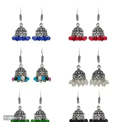 Multicoloured Alloy  Jhumkas Earrings For Women Pack Of 6-thumb0
