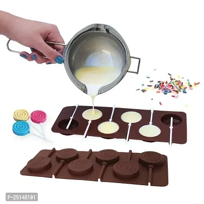 Lollipop Shape Chocolate, Cake Soap Ice Cream Candy Jelly Baking Mould (6 Bakeware Molds, Brown) combo of 2-thumb0