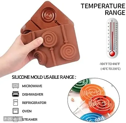 Lollipop Shape Chocolate, Cake Soap Ice Cream Candy Jelly Baking Mould (6 Bakeware Molds, Brown) combo of 2-thumb2