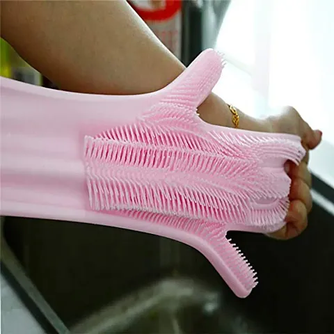 Magic Silicone Dish Washing Gloves, Silicon Cleaning Gloves, Silicon Hand Gloves for Kitchen Dishwashing and Pet Grooming, Great for Washing Dish, Car, Bathroom (1 Pair,Assorted)