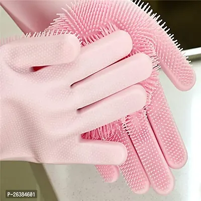 Magic Silicone Dish Washing Gloves, Silicon Cleaning Gloves, Silicon Hand Gloves for Kitchen Dishwashing and Pet Grooming, Great for Washing Dish, Car, Bathroom (1 Pair,Assorted)-thumb3