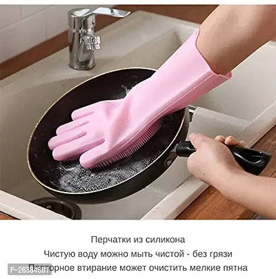 Magic Silicone Dish Washing Gloves, Silicon Cleaning Gloves, Silicon Hand Gloves for Kitchen Dishwashing and Pet Grooming, Great for Washing Dish, Car, Bathroom (1 Pair,Assorted)-thumb4