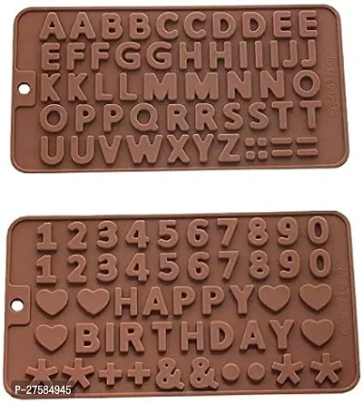 Silicone Aphabet Letter Mold and Number Chocolate Molds with Happy Birthday Cake Decorating, Cupcakes Decorations Symbols Candy Gelly Gummy Mould 2pcs-thumb0