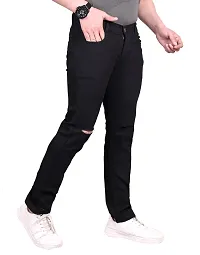 Slim Mid Rise knee cut Black Jeans-thumb1