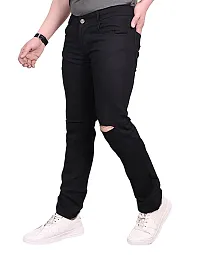 Slim Mid Rise knee cut Black Jeans-thumb3