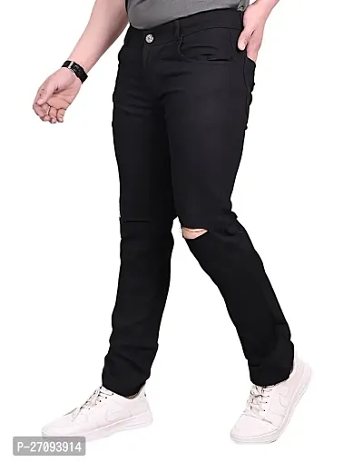 Slim Mid Rise knee cut Black Jeans-thumb4