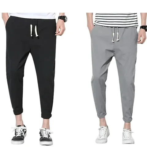 Stylish Multicoloured Polyester Solid Regular Track Pants For Men, Pack Of 2