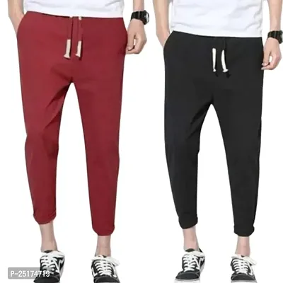 Stylish Multicoloured Cotton Regular Track Pants For Men Pack Of 2