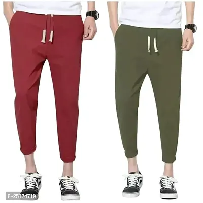 Stylish Multicoloured Cotton Regular Track Pants For Men Pack Of 2