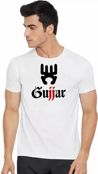 WC Right Mens GUJJAR Graphic Printed Solid White Round Neck T-Shirt