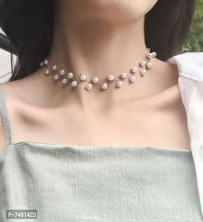 Latest Design American Diamonds White Pearl Choker Necklace Set for Women  Girls