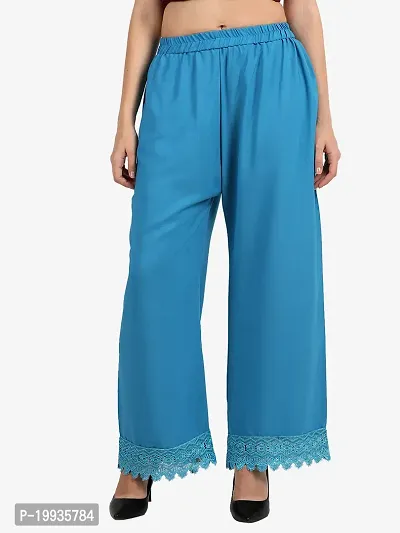 Stunning Turquoise Crepe Woven Design Palazzo For Women-thumb2