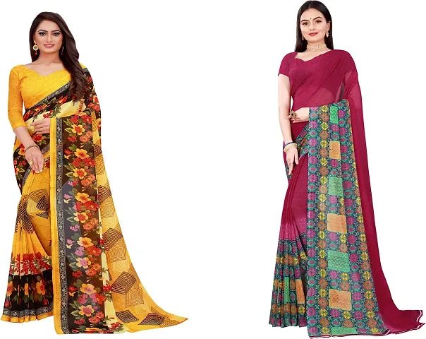 Elegant Daily Wear Georgette Women Saree With Blouse Piece -Pack Of 2