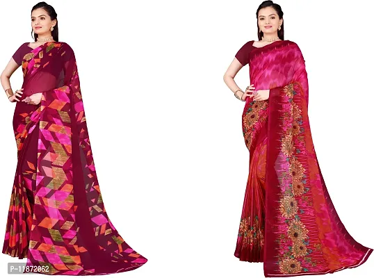 Stylish Fancy Georgette Saree With Blouse Piece Combo For Women Pack Of 2