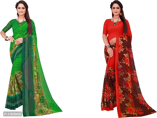 Stylish Fancy Georgette Saree With Blouse Piece Combo For Women Pack Of 2-thumb0