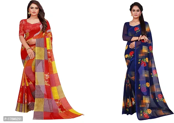 Women Stylish Georgette Printed Saree with Blouse piece-thumb0