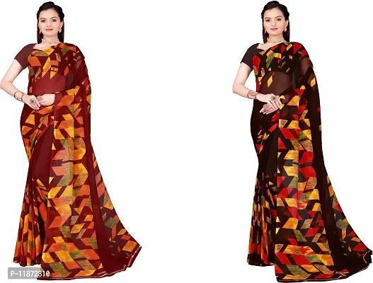 Stylish Fancy Georgette Saree With Blouse Piece Combo For Women Pack Of 2