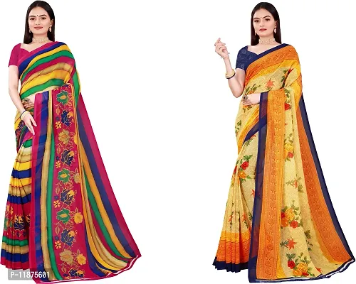 Stylish Fancy Georgette Saree With Blouse Piece Combo For Women Pack Of 2