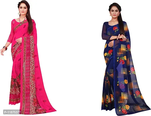 Stylish Fancy Georgette Saree With Blouse Piece Combo For Women Pack Of 2