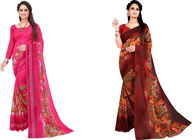 Stylish Fancy Georgette Saree With Blouse Piece For Women Pack Of 2