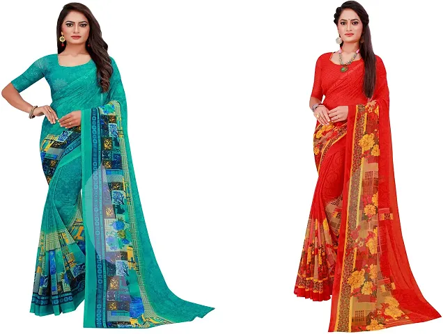 Stylish Georgette Multicoloured Daily Wear Saree With Blouse Piece For Women Pack Of 2