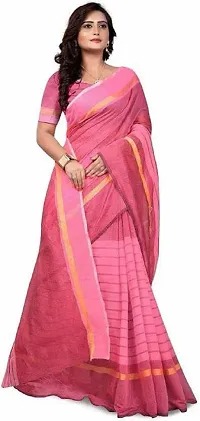 Women Stylish Cotton Silk Striped Saree with Blouse piece-thumb1