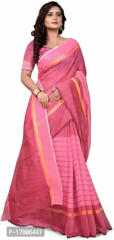 Women Stylish Cotton Silk Striped Saree with Blouse piece-thumb2