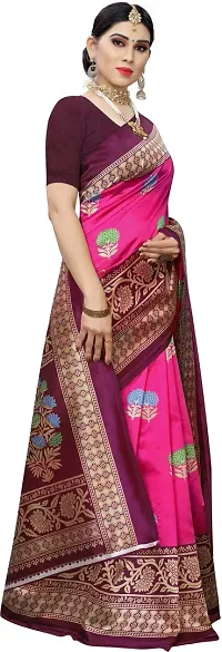 Women Stylish Art Silk Printed Saree with Blouse piece-thumb2