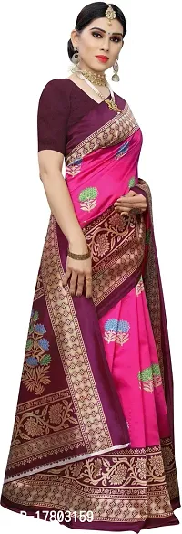 Women Stylish Art Silk Printed Saree with Blouse piece-thumb3