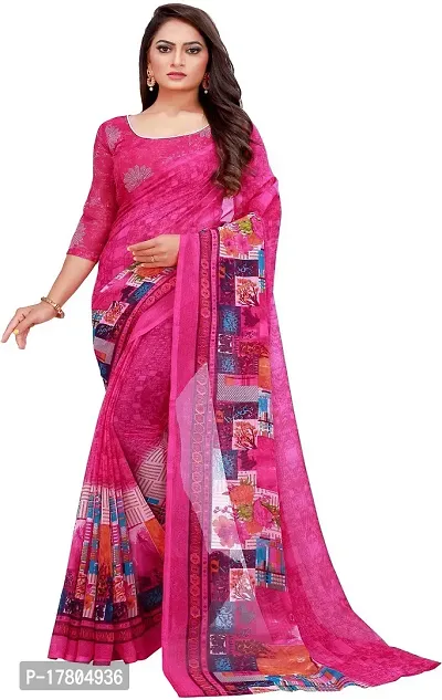 Women Stylish Georgette Printed Saree with Blouse piece-thumb0