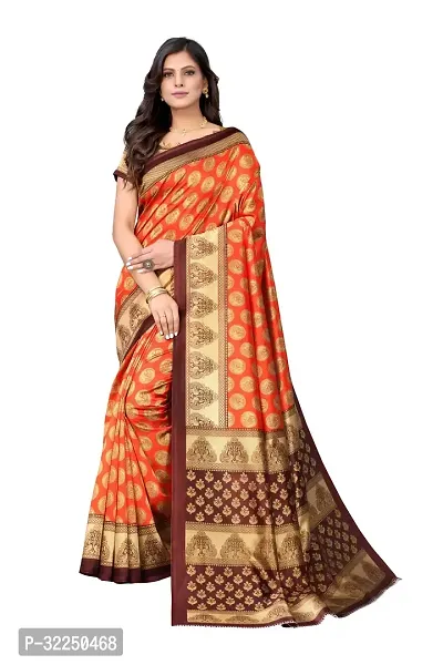 Stylish Orange Cotton Silk Woven Design Saree with Blouse piece For Women-thumb0