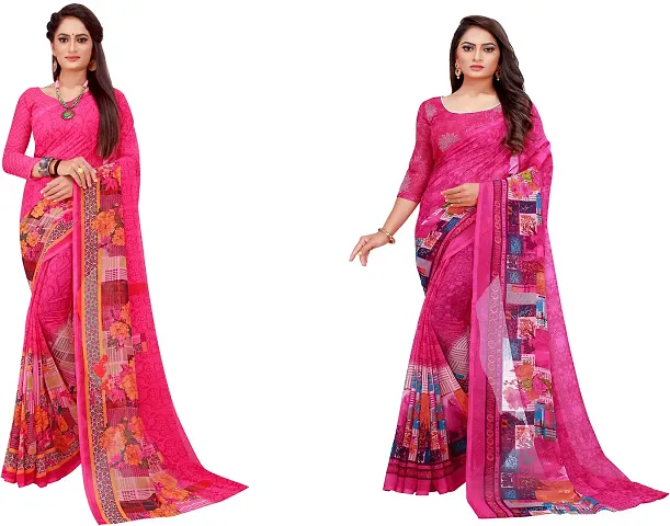 Elegant Daily Wear Georgette Women Saree With Blouse Piece -Pack Of 2