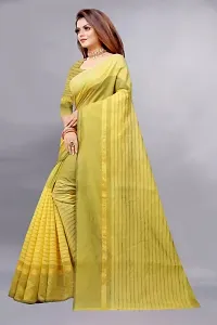 Stylish Yellow Cotton Silk Striped Saree with Blouse piece For Women-thumb1