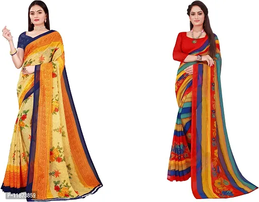 Stylish Fancy Georgette Saree With Blouse Piece Combo For Women Pack Of 2-thumb0