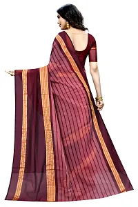 Stylish Maroon Cotton Silk Striped Saree with Blouse piece For Women-thumb2